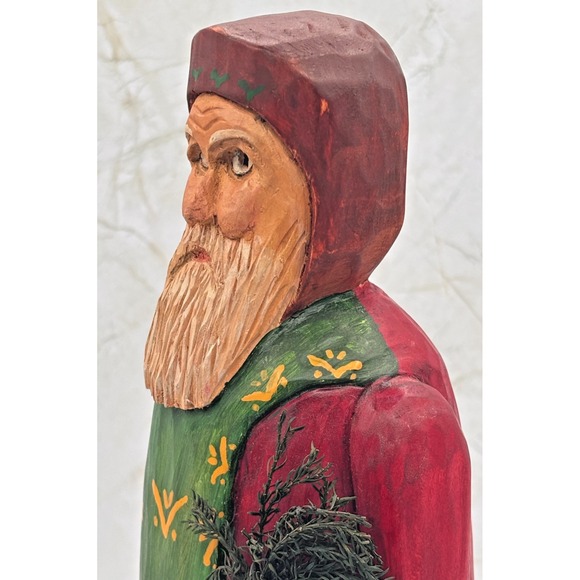 Hand Carved Wood Santa Figure Brenda Yeager Moore '95 Folk Art Christmas Carving - Picture 14 of 14